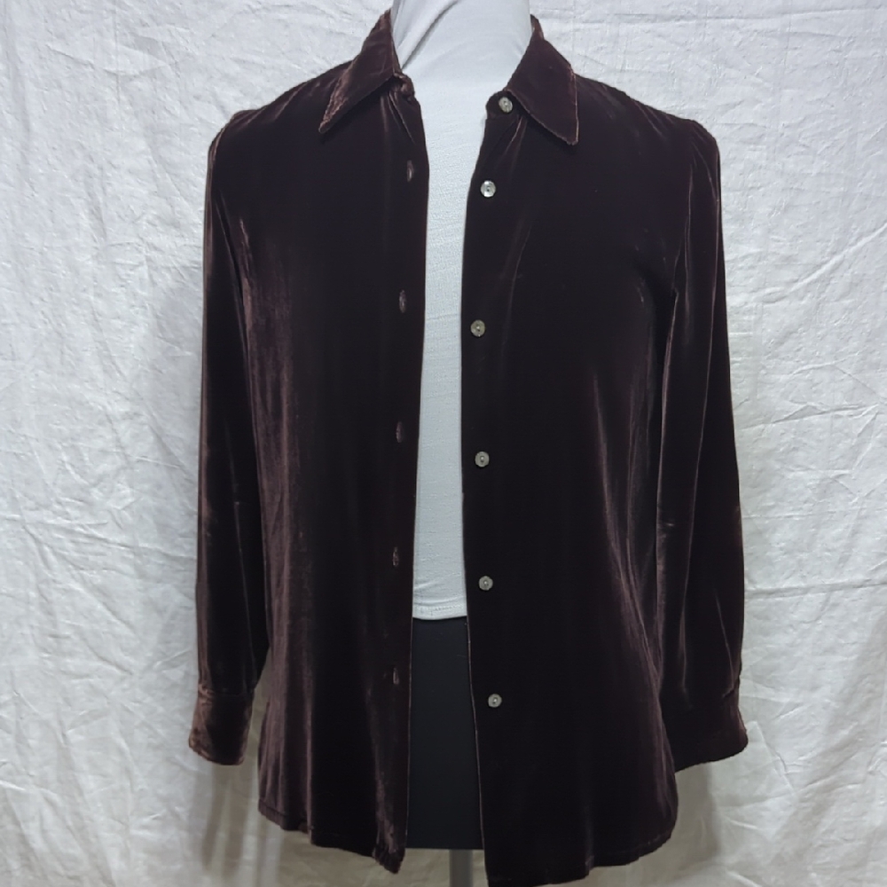Ann Taylor Velvet Shirt in Rich Brown